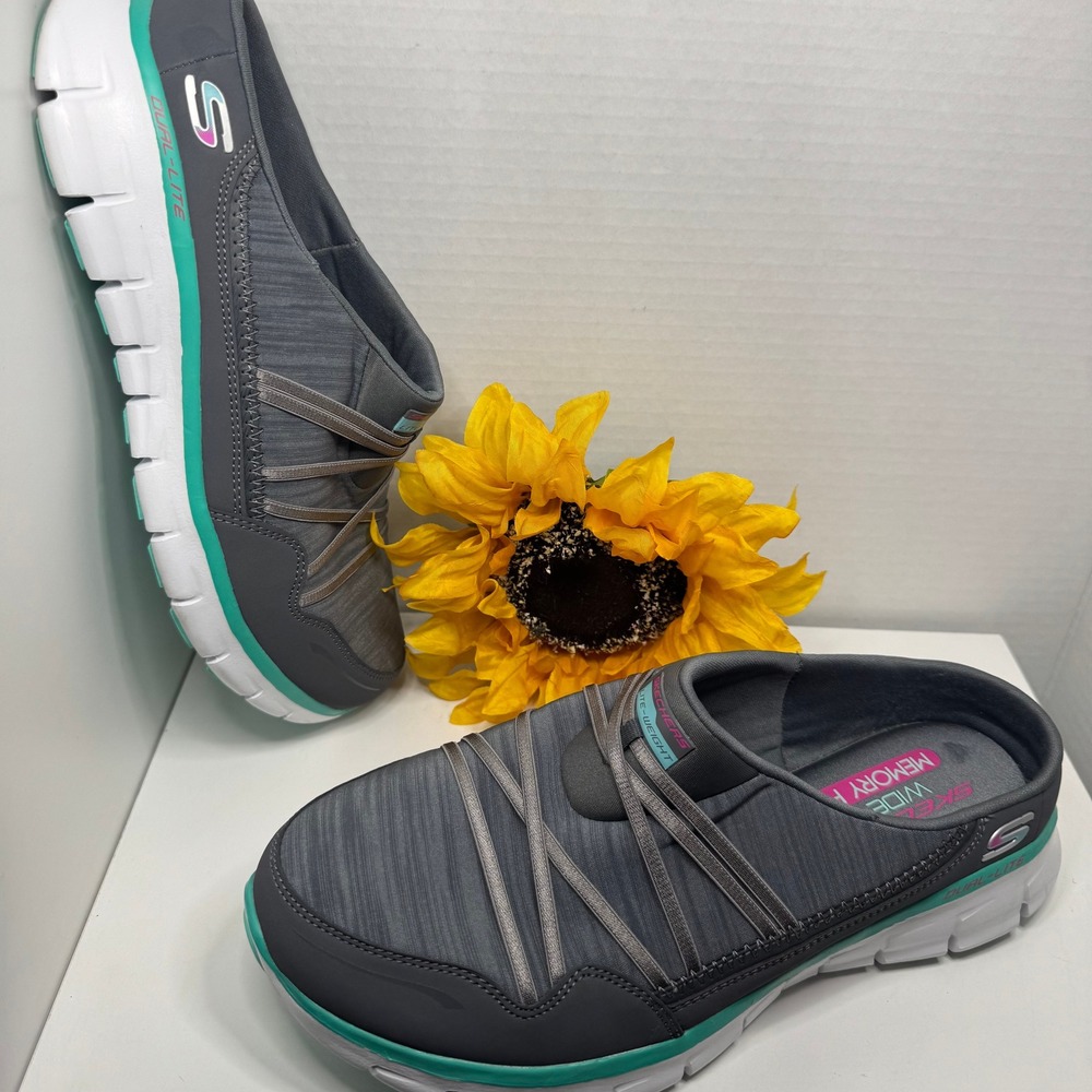 Skechers (Mule Sneaker) (Size 8) [Grey/Teal] EXCELLENT Memory Foam Lite-Weight